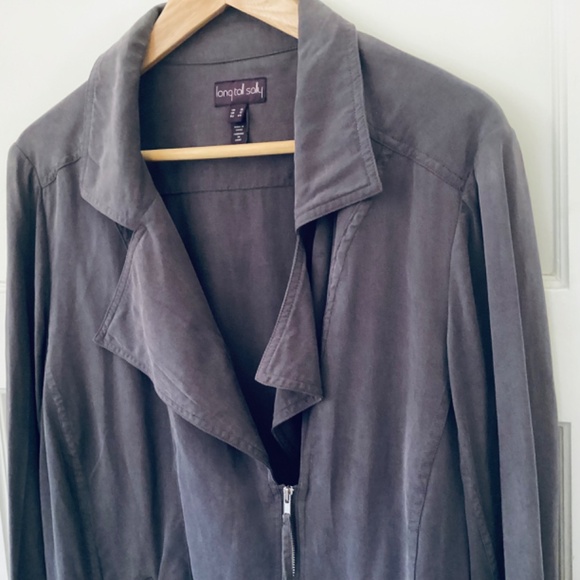 Long Tall Sally Jacket Size 12 Lyocell Gray Double Breasted Zipper Moto Biker - Picture 3 of 13